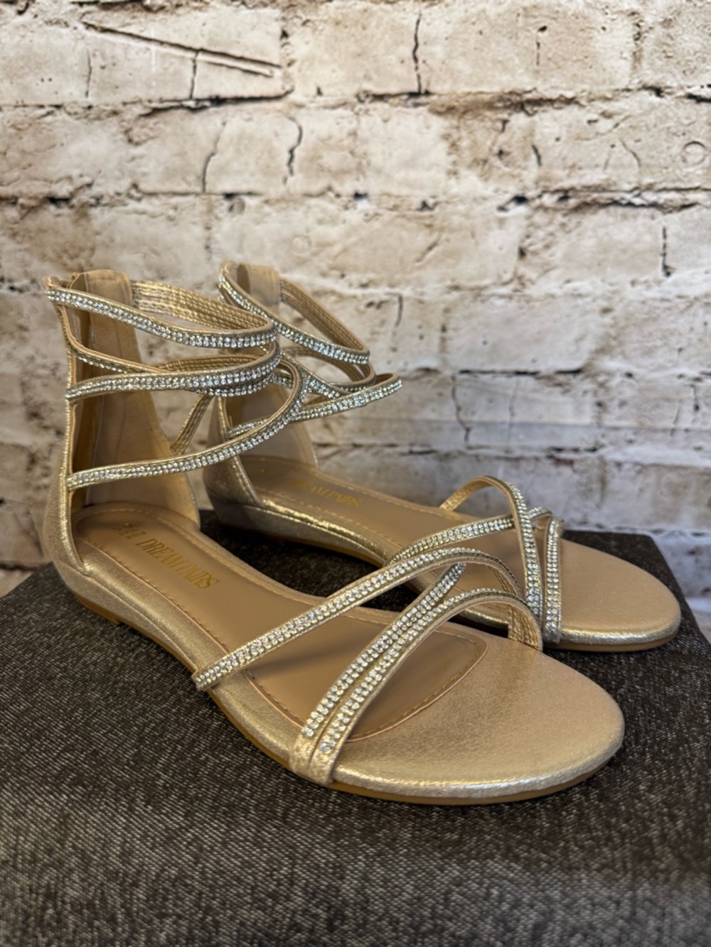 Dreampairs Strappy Rhinestone Sandals - Gold